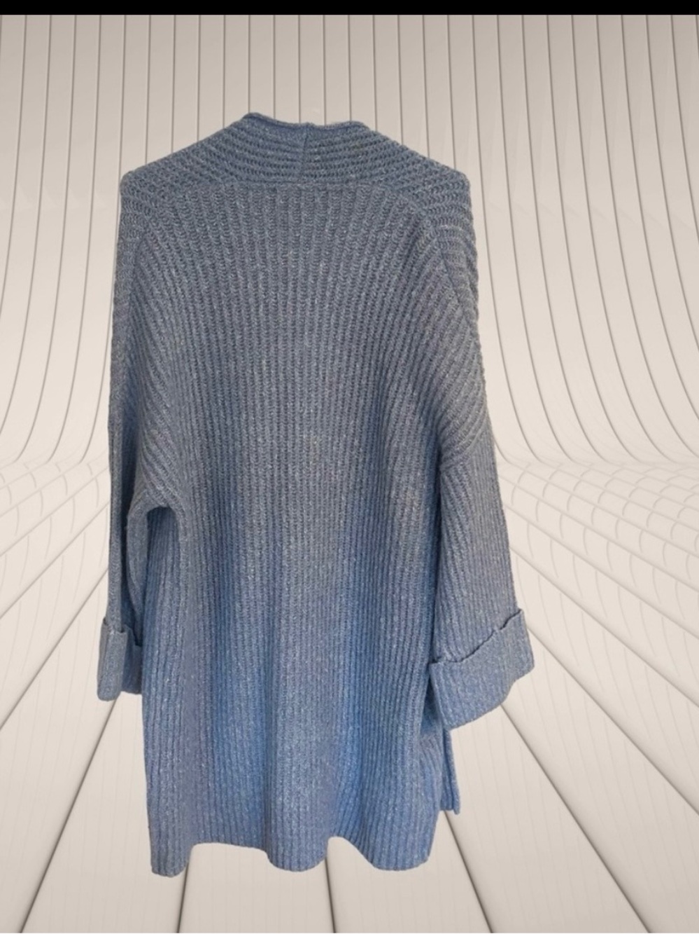 Yesta Ribbed Knit Belted Cardigan Sweater Wrap Blue Size 14 - Picture 5 of 12